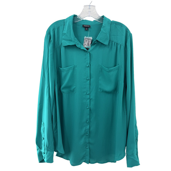 torrid Tops - Torrid Madison Georgette Button Up Long Sleeve Shirt 2/2X NWT Fanfare Green